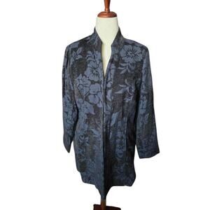 Molly & Maxx Petite Floral Brocade‎ Coat Blue Black textured size XLP